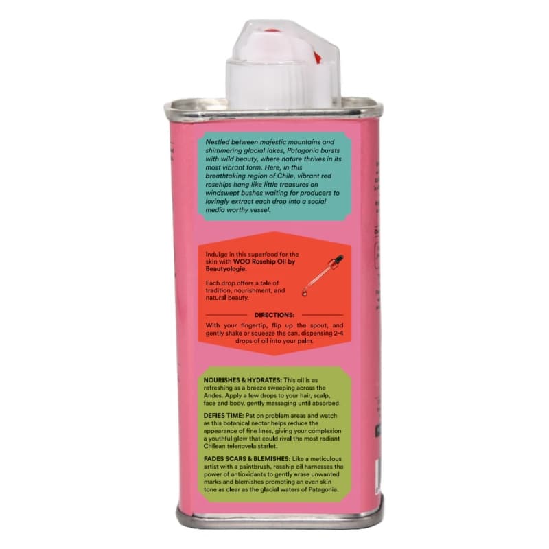 Pink bottle with text on a white background