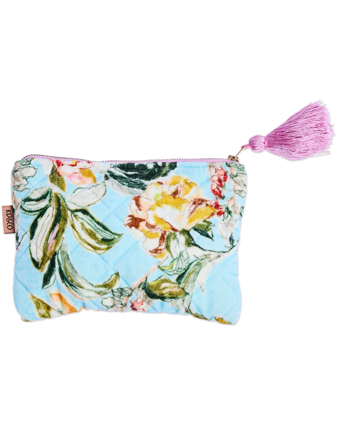 Floral pouch with a tassel on a white background
