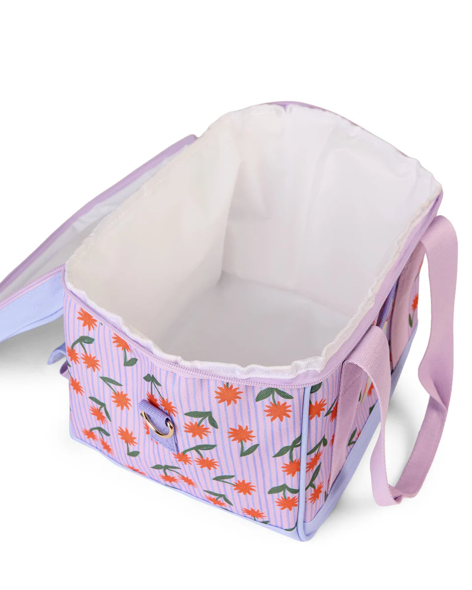 Pink and white bag with floral pattern on a white background