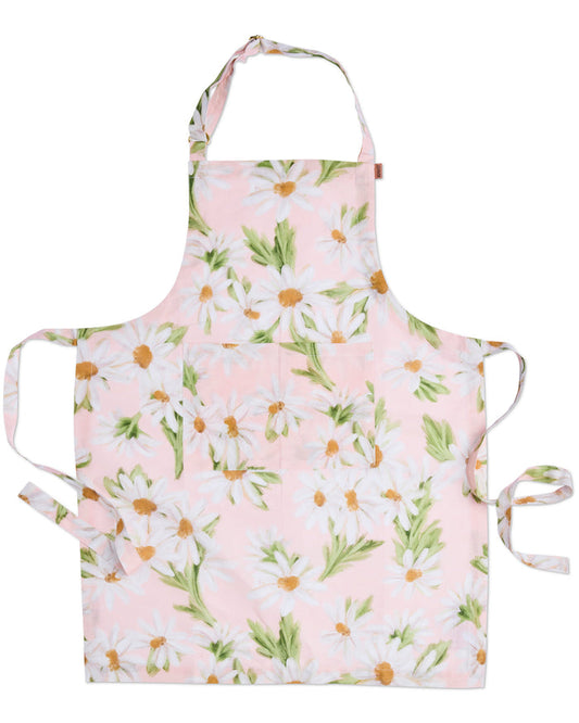Floral apron with daisies on a light pink background
