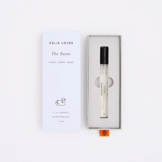 Celia Loves The Swan perfume bottle and packaging on a white background