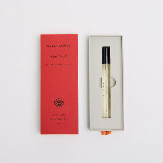 Celia Loves perfume sample and packaging on a white background