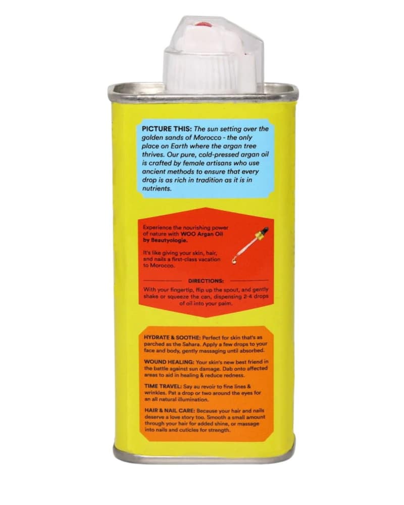 Yellow bottle with text and a red label on a white background