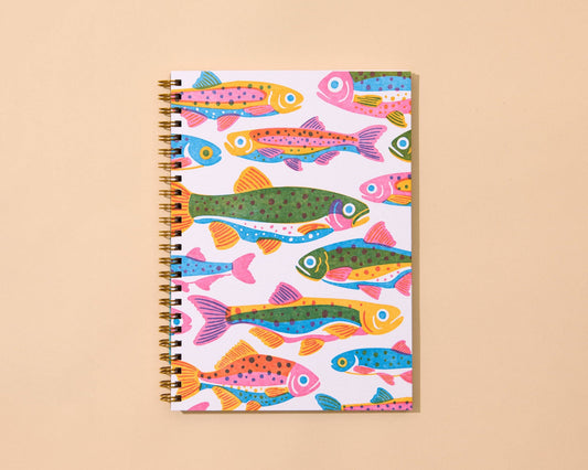 Letterpress A5 Spiral Notebook - Rainbow Trout