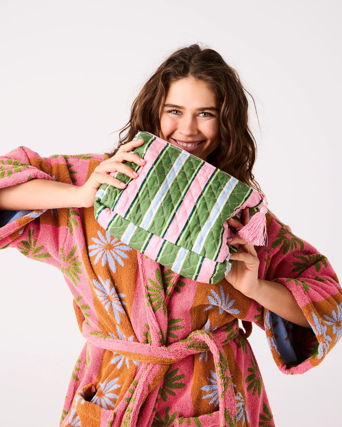 Cactus Stripe Quilted Cotton Toiletry Purse