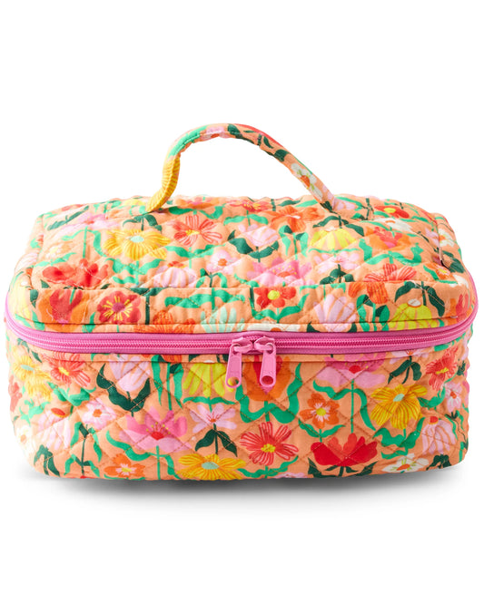 Popping Flower Peach Quilted Cotton Toiletry Case