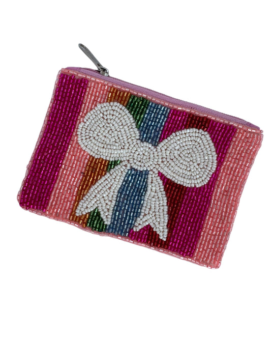 Rainbow Stripe Beaded Coin Purse