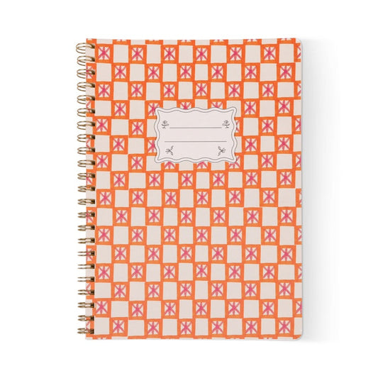 Tulip Twin Wire Notebook - Large Orange Check