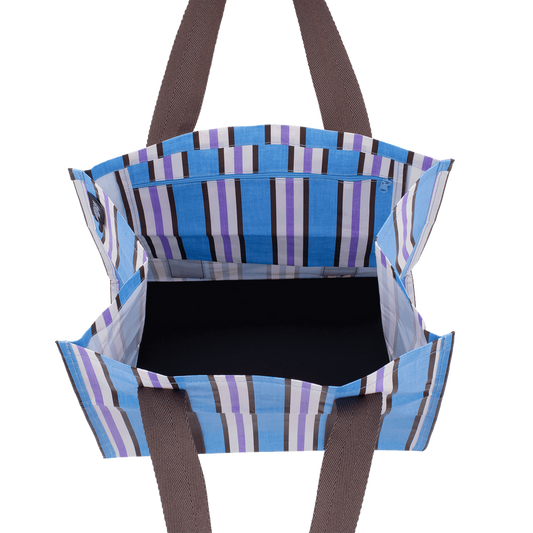 Market Bag Choc Blue Stripe