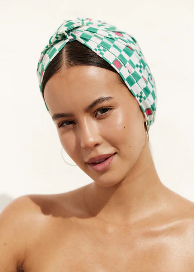Green Amelie Check Shower Cap
