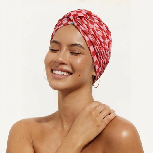 Red Pink Check Amelie Shower Cap