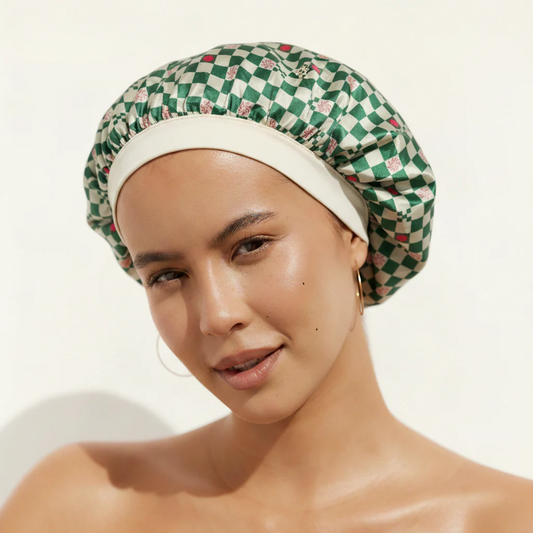 Satin Sleep Bonnet - Green Check