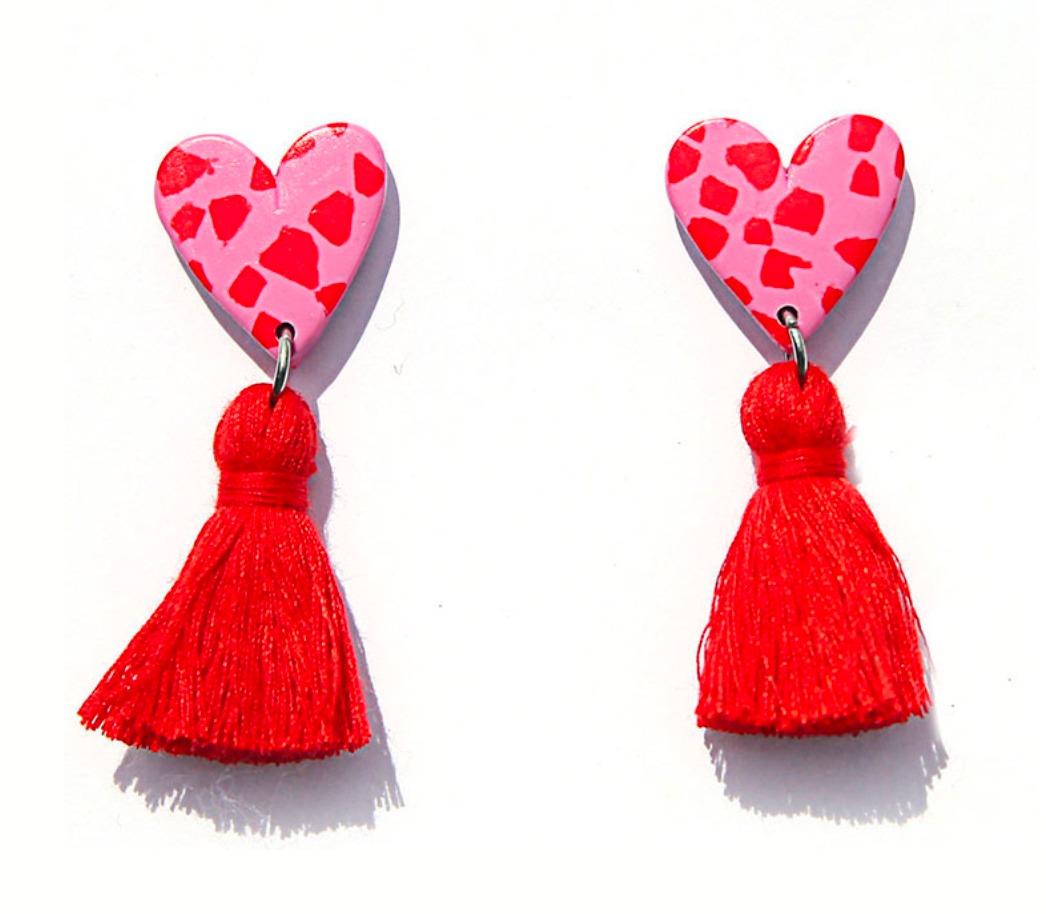 Pink + Red Heart Tassel Earrings